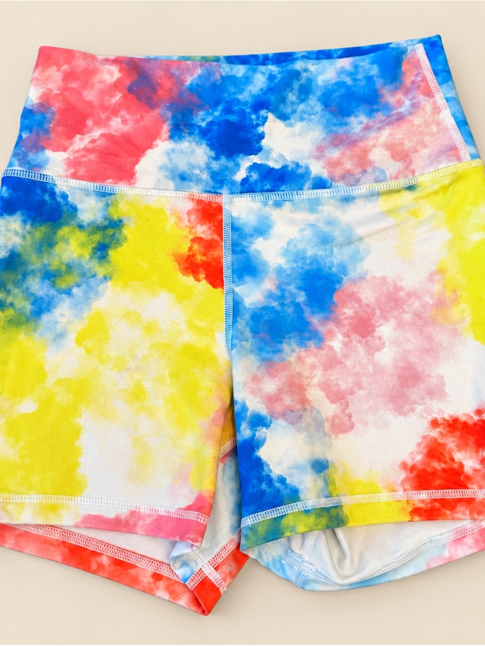 FLEO Tie Dye High Rise Workout Shorts Size Small Colorful Gym Athleisure